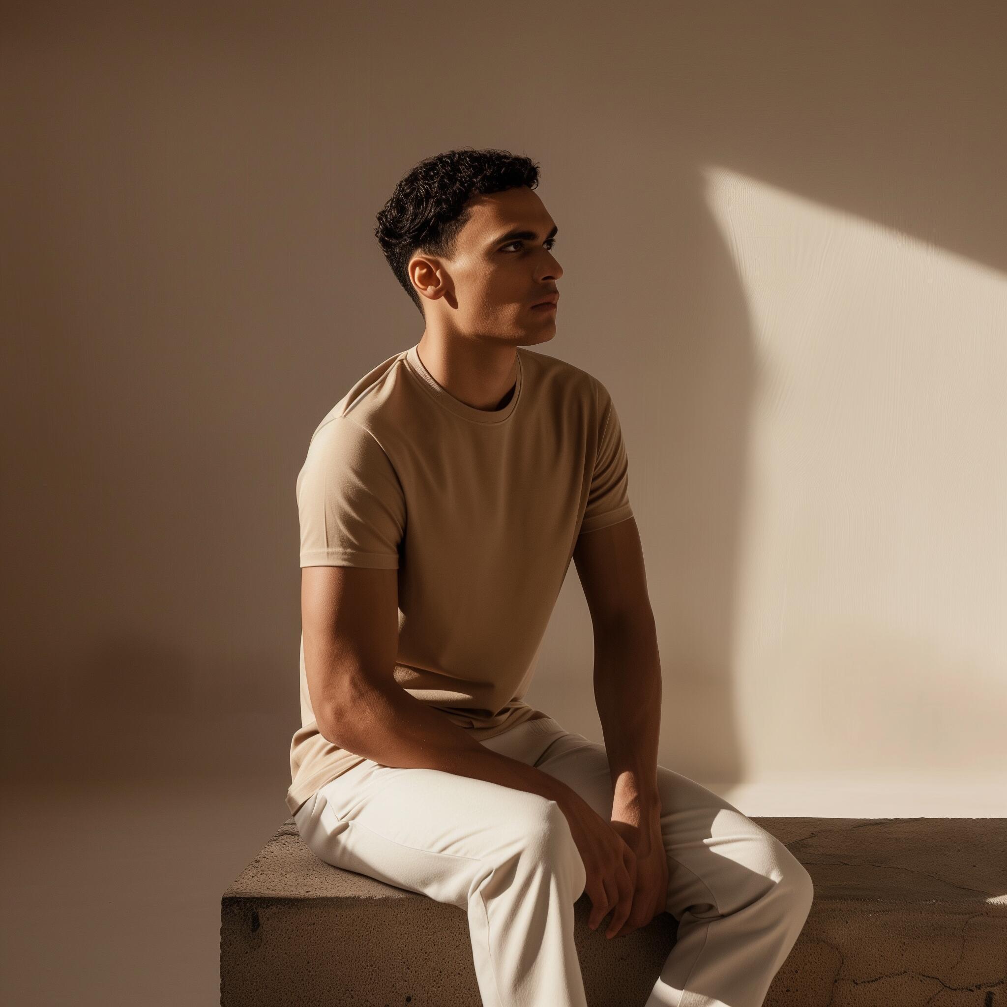 Man in minimalist Christian loungewear from Club Bloke
